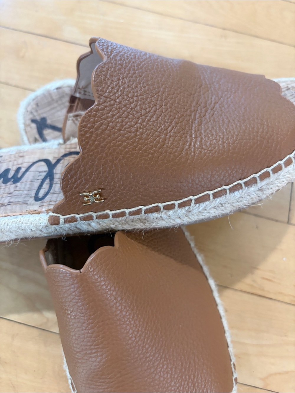 Sam Edelman Tan Scalloped Leather Espadrille Slide Mules - Picture 2 of 4